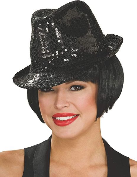 *Black Sequin Fedora Hat, Entertainer Costume Accessory, Unisex - Halloween