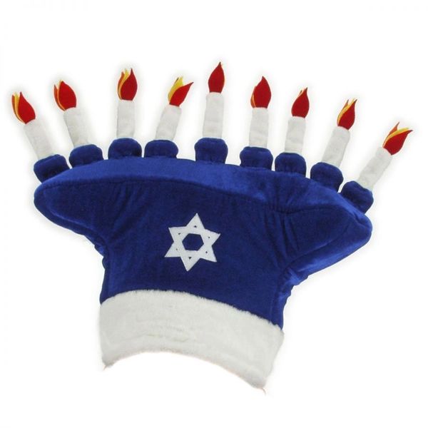 Happy Chanukah Plush Hat - Menorah with Candles - Adjustable - Holiday Sale