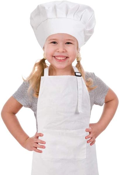 Kids Chef Costume - Apron & Hat Kitchen Helper - White Cotton - under $20
