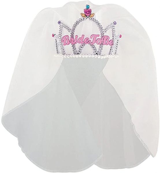 Bride to be Tiara with White Bridal Veil, Bachelorette Party - Fun Novelty Gifts