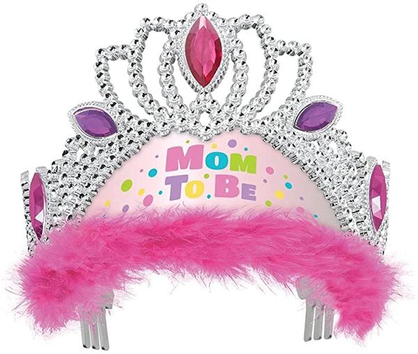 Pink Mom To Be Tiara, Jeweled, Marabou Feathers - Baby Shower - Mom Gifts - Mother's Day