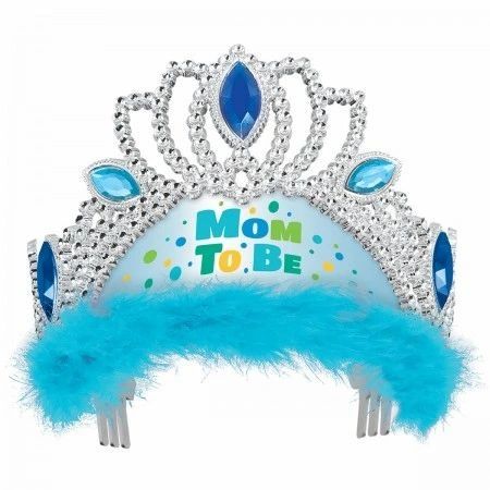 *Blue Mom to Be Tiara, Jeweled, Marabou Feathers - Baby Shower - New Mom