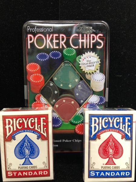 100 Professional Poker Chips & 2 Packs of Playing Cards
