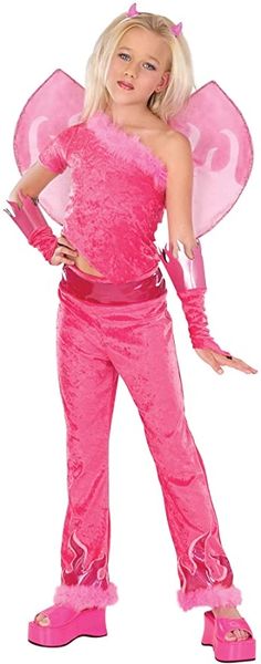 *Pink Devil Queen Costume with Wings, Girl's Large- Halloween