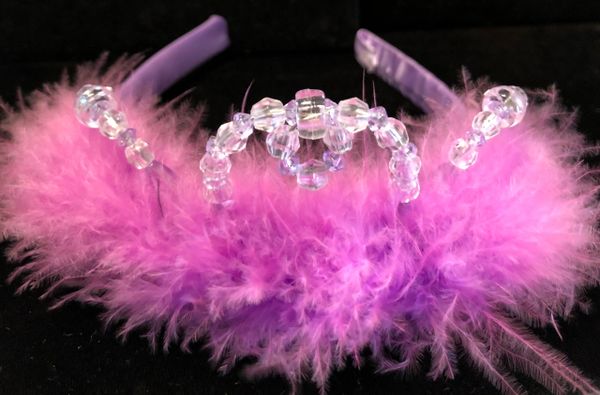 *Purple Marabou Feather Tiara, Beaded, Satin Headband, Girl's - After Halloween Sale