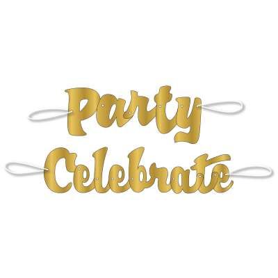 Gold Script "Party" and "Celebrate" Banners - 2pc