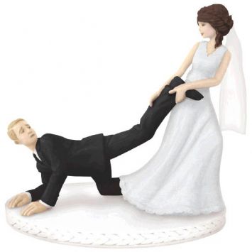 Reluctant Groom Wedding Cake Topper - Bride Pulling Groom By Leg, Leg Puller