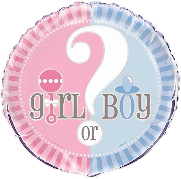 *Gender Reveal Foil Balloon, Girl or Boy? 18in - Baby Shower Party