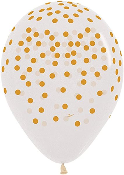 Gold Confetti Dots Clear Latex Balloons, 11in - 50ct - Party Sale