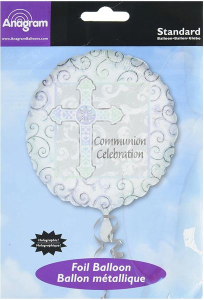 Communion Balloon with Cross - Foil Balloons, Green, 18in - Sale