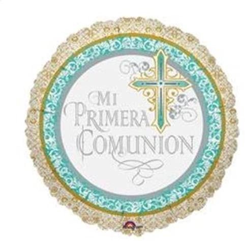 Mi Primera Comunion Balloons, My First Communion in Spanish Foil Balloon with Cross, 18in