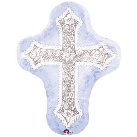 Blue Communion Cross Foil Shape Balloon, 22in