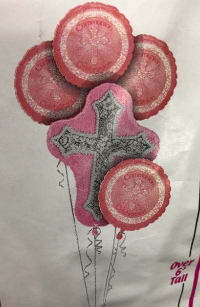 *Girls Communion Cross Bouquet Pink Foil Balloons, 5 Balloons - Christening - Baptism