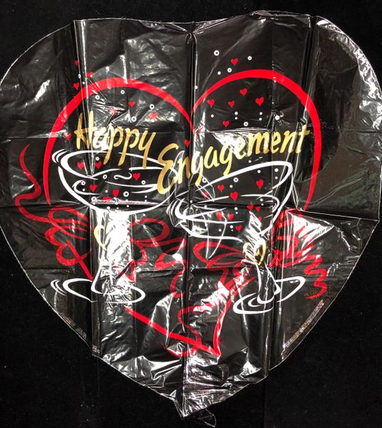 (#2) Happy Engagement Balloon - Champagne Glasses, Heart Shape Foil Balloon, Black - 18in
