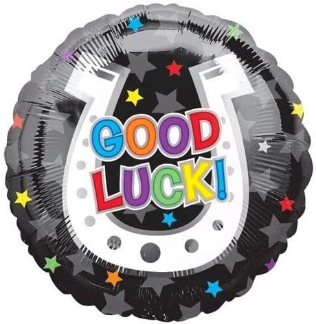 (#2) Good Luck, Horse Shoe, Stars, Round Foil Balloon, Black - 18in