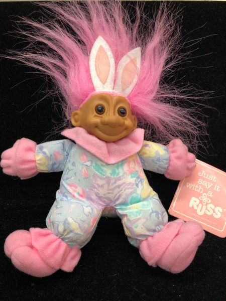 SALE - Rare Soft Troll, Easter Bunny Troll Doll Plush, 7in - by Russ Berrie