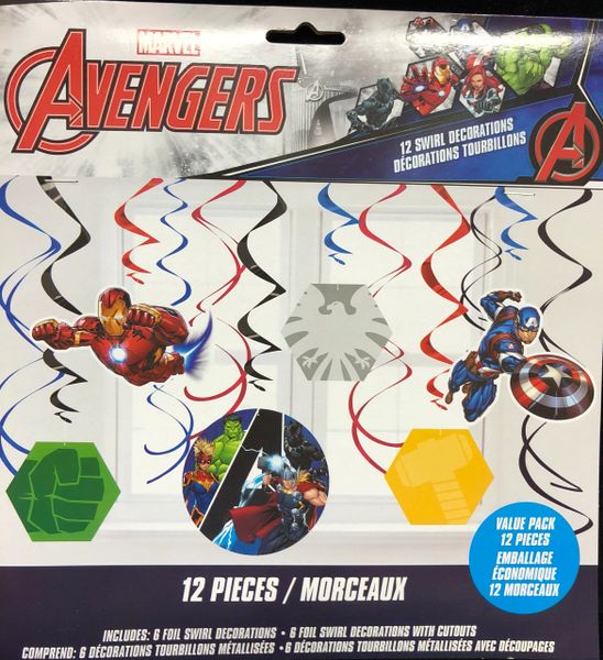 Marvel Avengers Birthday Party Swirl Decorations, Red, Blue, Black -12pcs