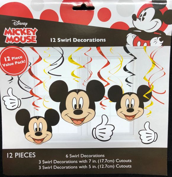 Mickey Mouse Birthday Party Swirl Decorations, Red, Black, Yellow -12pcs