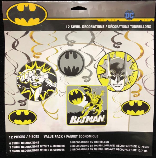 Batman Birthday Party Swirl Decorations, Yellow, Black -12pcs