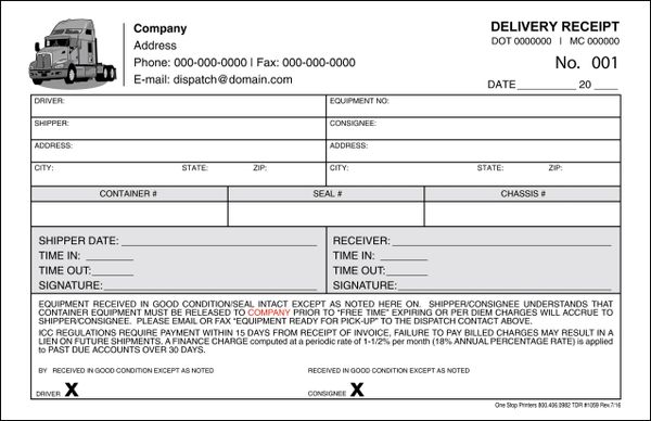 Trucking Container Delivery Receipt