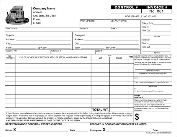 Trucking Delivery Receipt Proof Of Delivery Bill Of Lading One Stop Printers Direct Mail Service