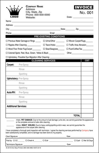 carpet and upholstery cleaning receipt and invoice work