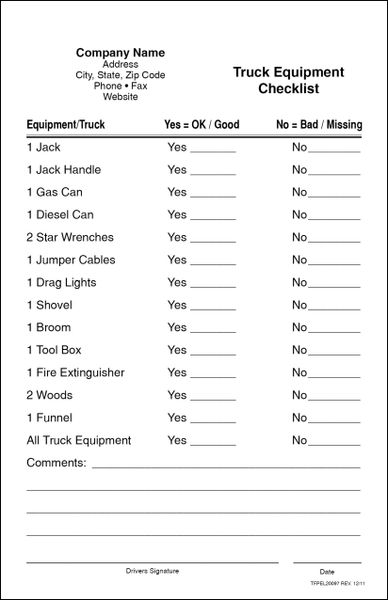 Tow Truck Equipment Check list, pre-trip checklist, post-trip | One