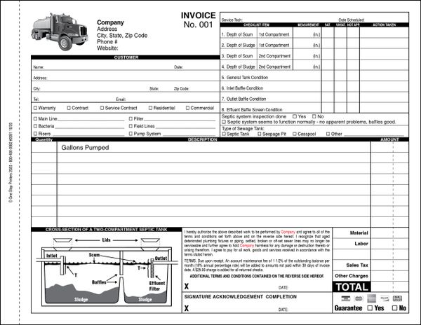 Septic System Service Work Order, Invoice, Receipt | One Stop Printers