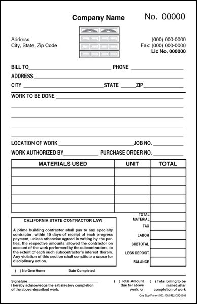 Garage Door Invoice Work Order Cgd1046