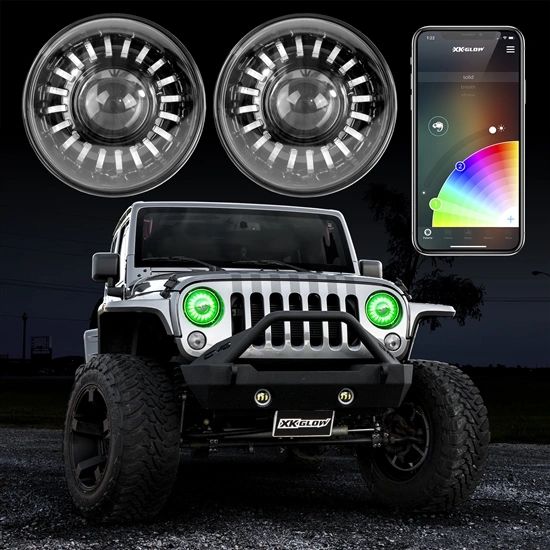 Xk Glow Chrome Rgb Led Jeep Wrangler Tj Jk Jl Jt Headlights Xkchrome Performance Detailing And Hp Parts Jeep Accessories