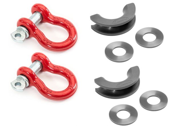 Quadratec 3/4" D-Ring Shackle Pair in Red with Black D-ring Isolators & black hawse fairlead.