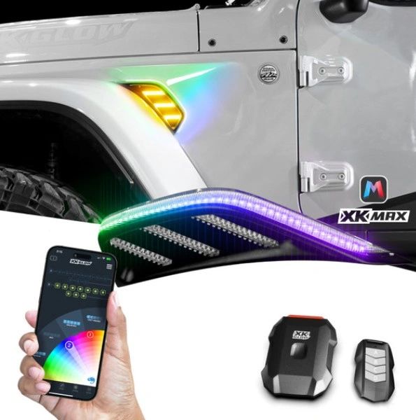 XK GLOW XKMAX FENDER TURN SIGNAL RUNNING LIGHT FOR JEEP JL & JT FENDER VENT LIGHT RGB Amber