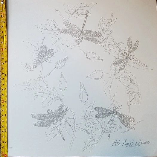 sku#4506 Decal - five Dragonflies on buds with leaves by Faust, Harvn