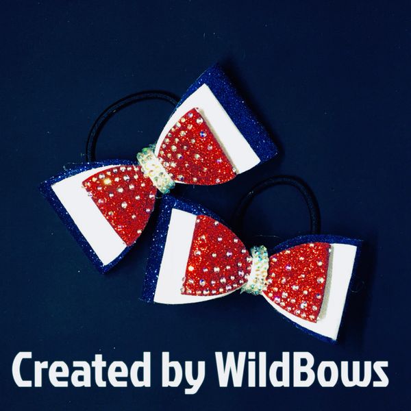 Set of pigtail dolly bows (Red, white, and blue)