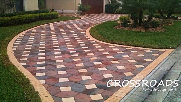 paver driveway installation
paver driveway
bishops hat 
red/tan/charcoal pavers