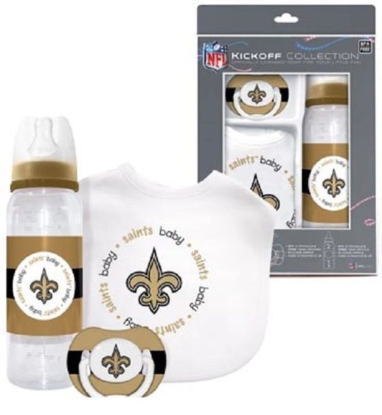 New Orleans Saints Baby BIB, Pacifier, Bottle Gift Set NFL
