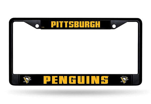 Pittsburgh Penguins Black Chrome Metal License Plate Frame NHL
