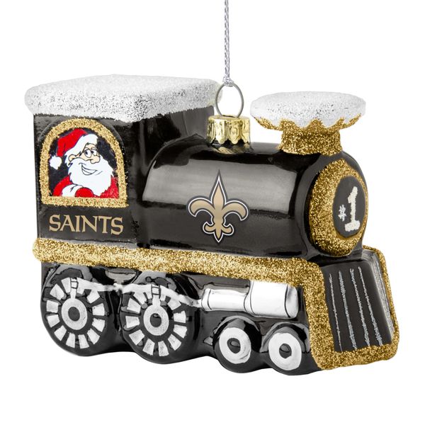 New Orleans Saints Christmas Ornament Blown Glass Train