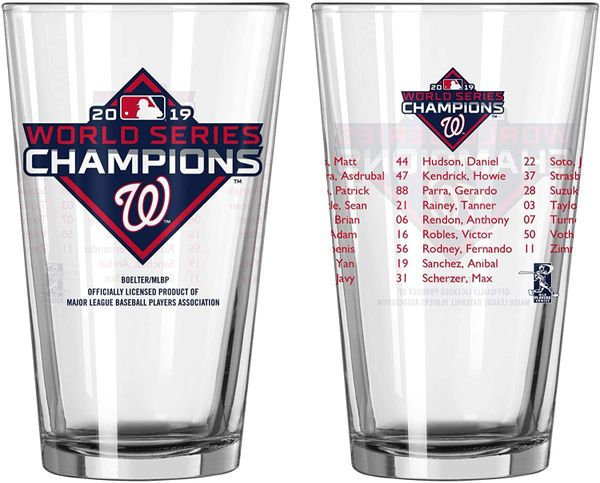 Washington Nationals 2019 World Series Champions Roster Pint Glass 16oz. MLB