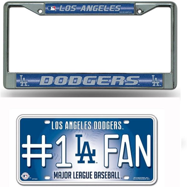 Los Angeles Dodgers Bling License Plate Frame and #1 Fan Tag MLB