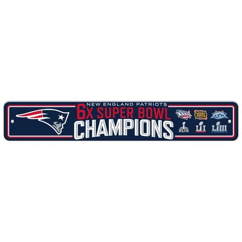 New England Patriots 6x Super Bowl Champions Acrylic Wall Street Sign 4" x 24" NHL Licensed