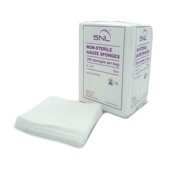 Non-sterile gauze pads, 4 x 4 in, 200/box.