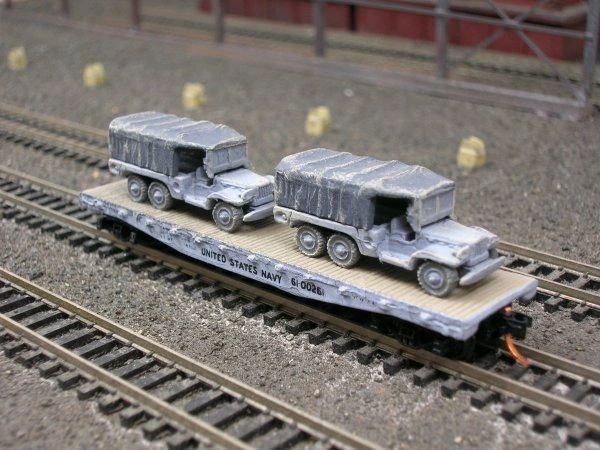 (2) 1 1/2 Ton Cargo Trucks on US Navy Flat Car