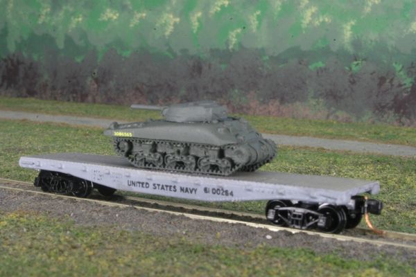 USMC M4 Sherman Medium Tank on US Navy Corp Flat Car | KenRay Models