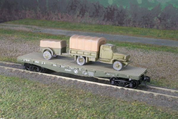 Chevrolet 1 1/2 Ton Truck w/ 1 Ton Trailer on US Army Transportation Corp Flat Car