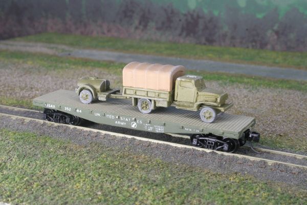 Chevrolet 1 1/2 Ton Truck w/ Water Buffalo on US Army Transportation Corp Flat Car