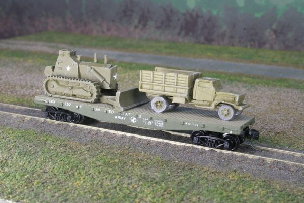 Chevrolet 1 1/2 Ton Dump Truck w/ Combat Bulldozer on US Army Transportation Corps Flatcar