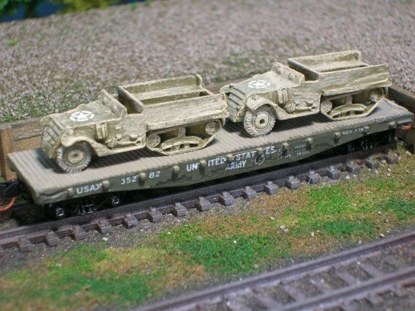 (2) Halftracks on US Army Transportation Corp Flat Car