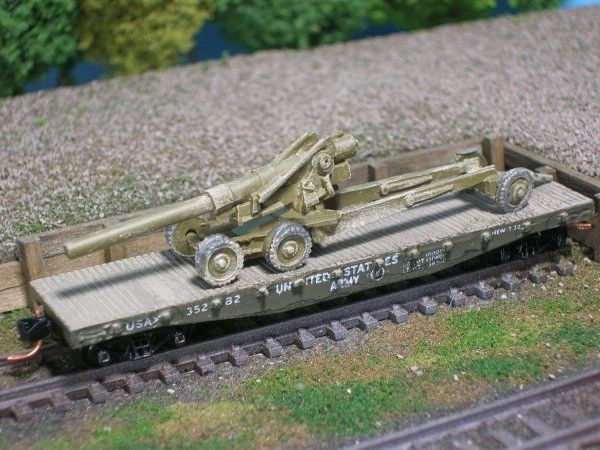 155mm Towed Artillery (Long Tom) on US Army Transportation Corp Flat Car