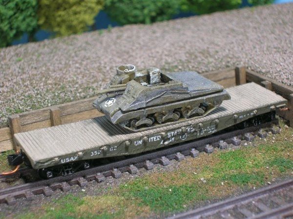 M7 Priest Self Propelled Artillery on US Army Transportation Flat Car